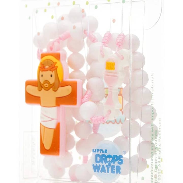 Little Drops of Water® – Großhandel Gebetskette für den Hals – Erstkommunion Katholischer Rosenkranz Mädchen | Rosa Gebetsperlen | Kleine Wassertropfen2