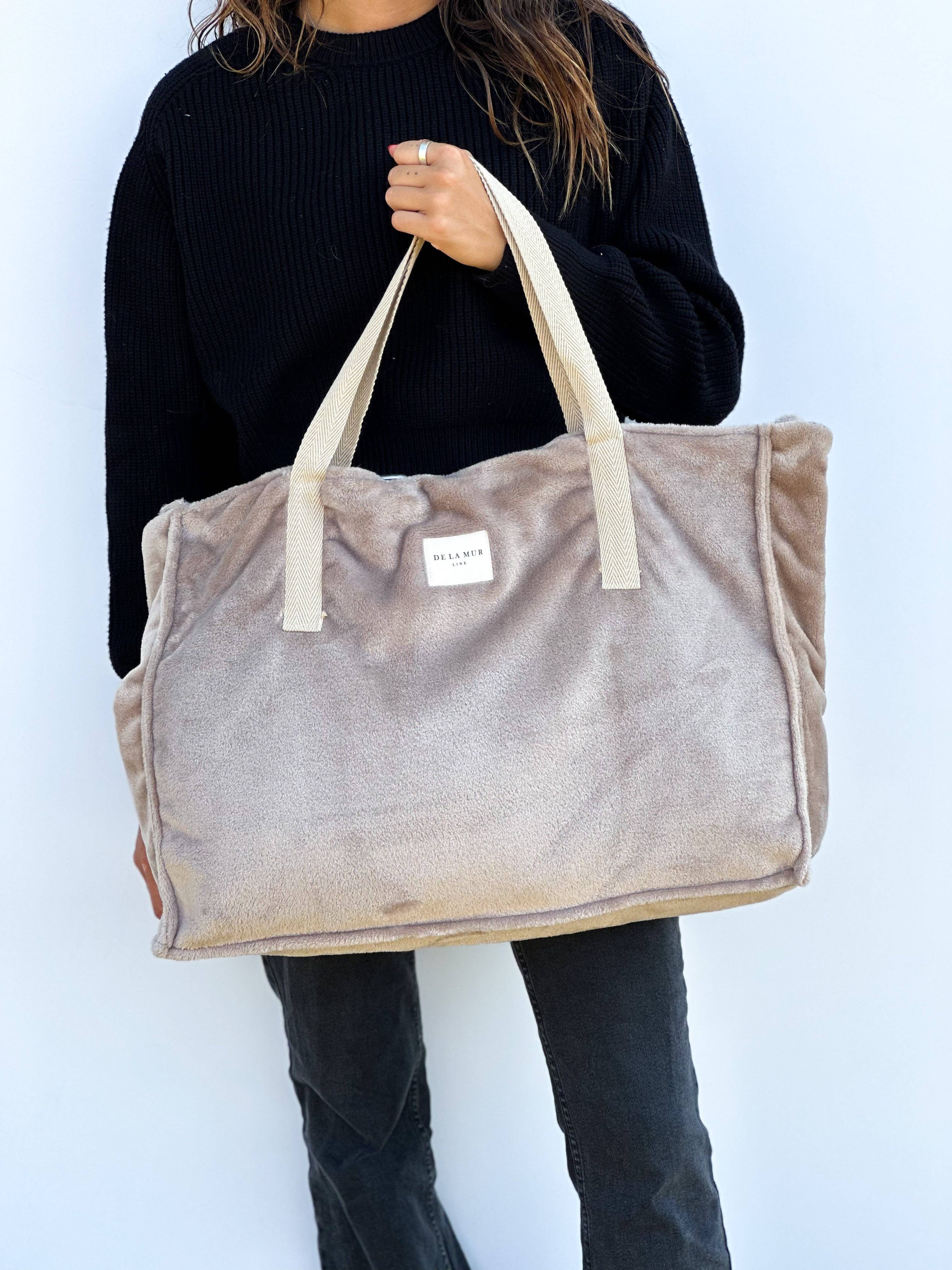 De La Mur – Engroshandel Stor rejse- og weekendtaske - Dame – Weekendtaske med mellemstore beige hørremme i bomuld1