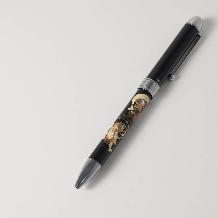 Stylo et Crayon en Laque Japonaise Platine, Dieux du Vent et du Tonnerre pour la vente par KASHIKO