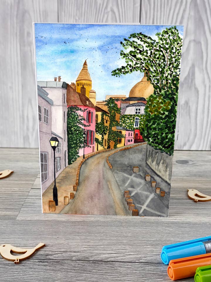 Hälsningskort – Paris – resinspirerad akvarellillustration för wholesale av Christina Jenne Art and Design