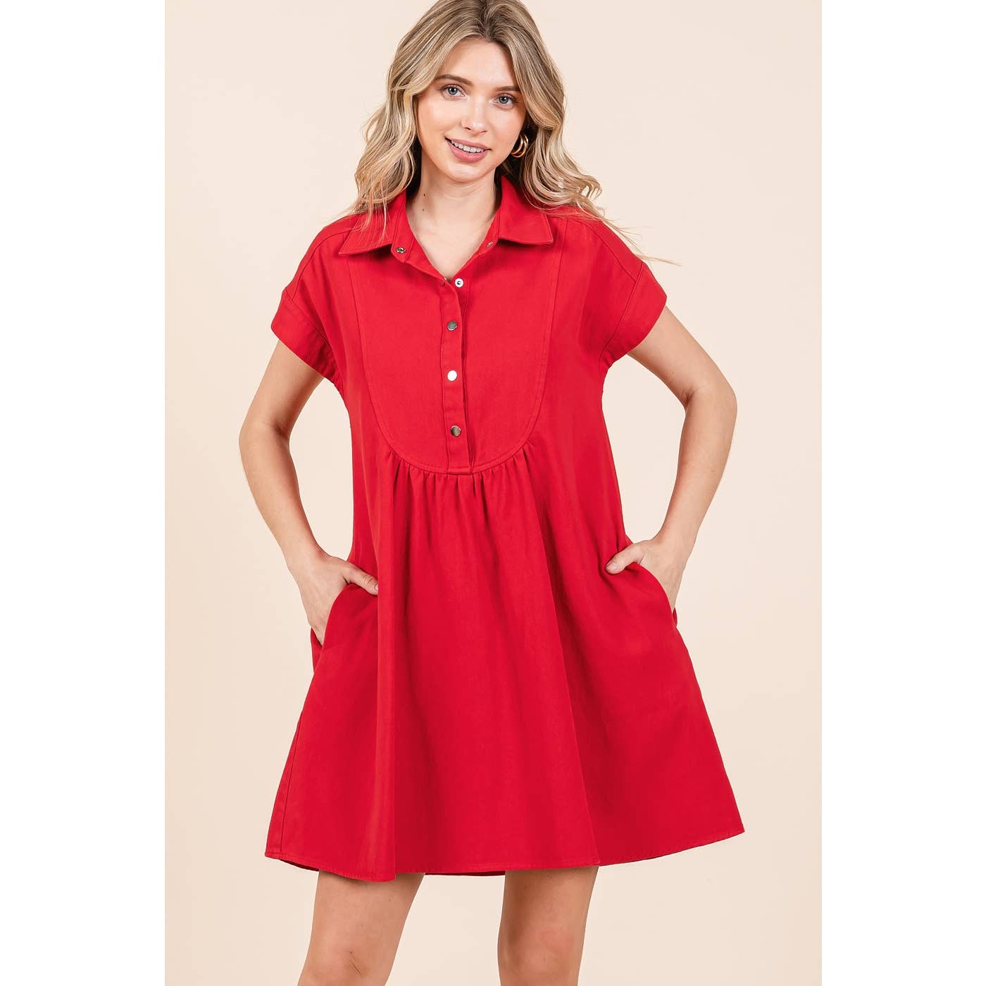 mittoshop – Engroshandel Kjole - Dame – TWILL KORTÆRMET MINIKJOLE MED KRAVE7