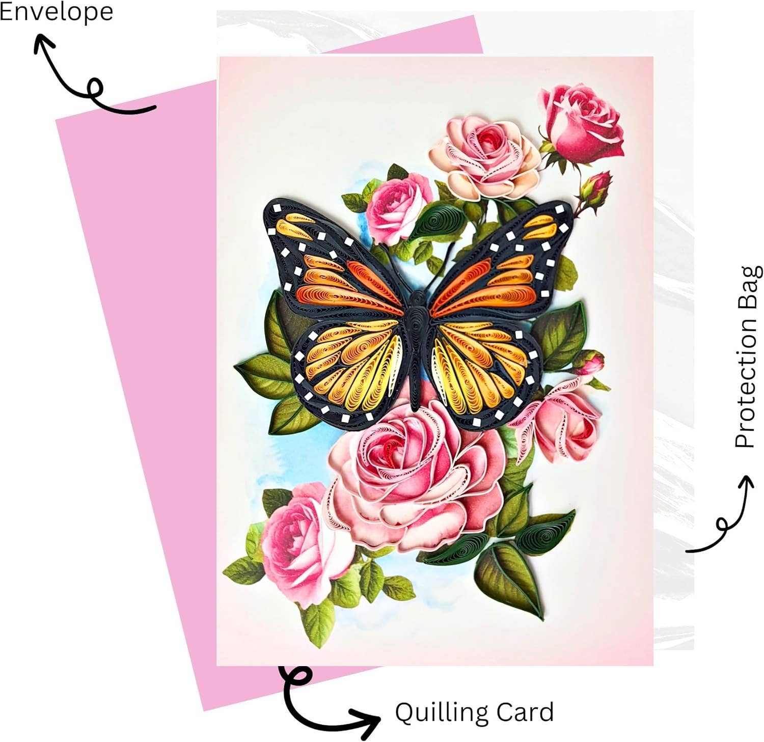 Wonder Paper Art - Wholesale Everyday Greeting Card - Monarch Butterfly quilling card , 5x7 inches Quilling card1