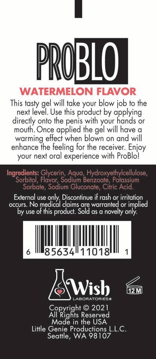 Little Genie Productions - Wholesale Personal Lubricant - Pro Blo Oral Pleasure Gel- Watermelon2