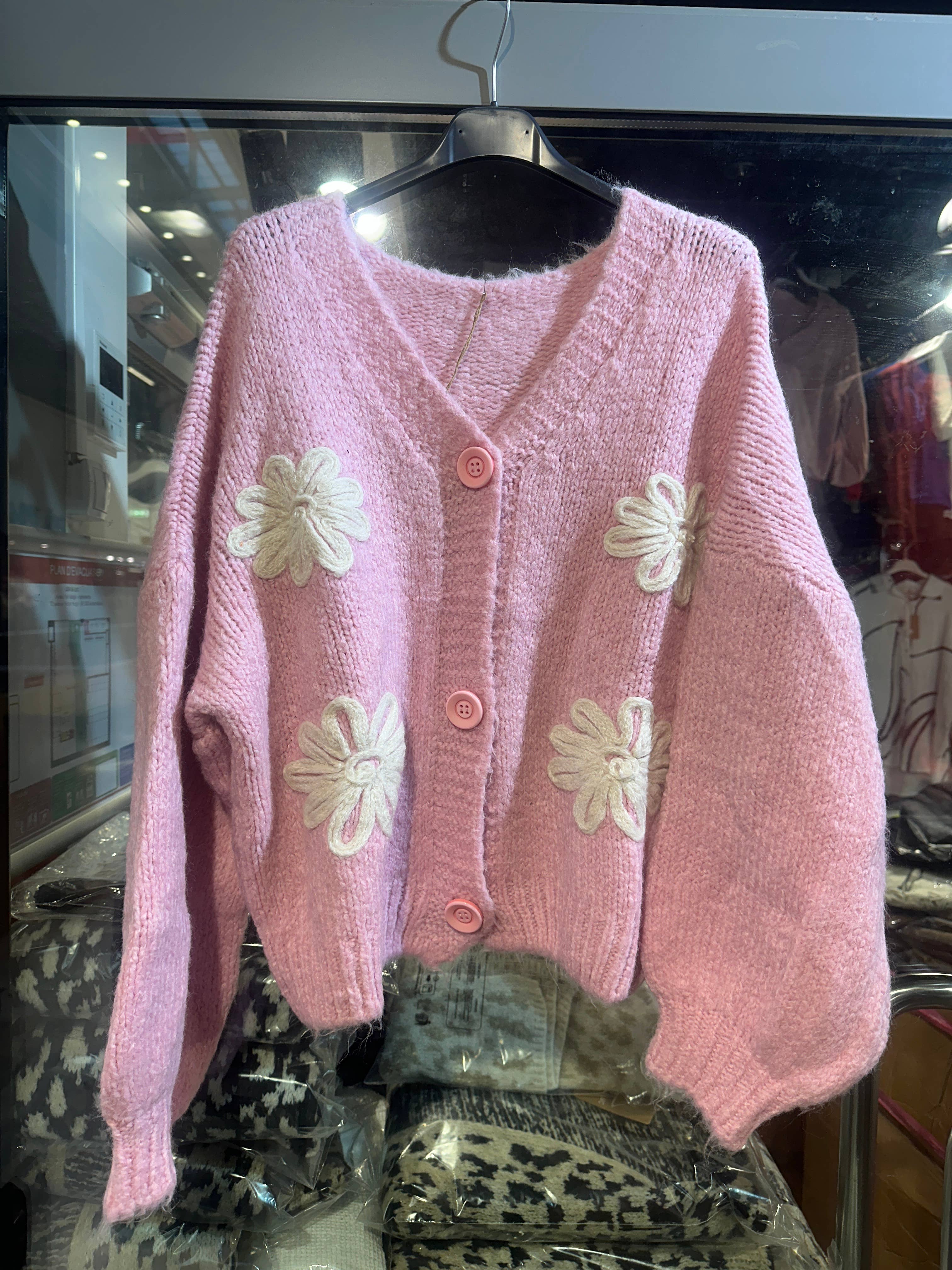 LÉA & LUC - Vente Cardigan – femme - Gilet cardigan col en V et motif fleur REF. 3077911