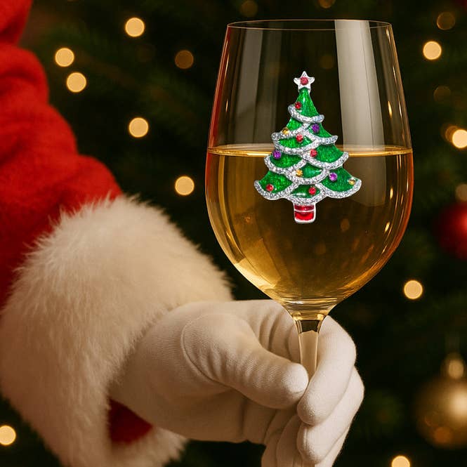The Queens' Jewels® - Wholesale Wine Glass - Christmas Tree Jeweled Stemmed Wine Glass0