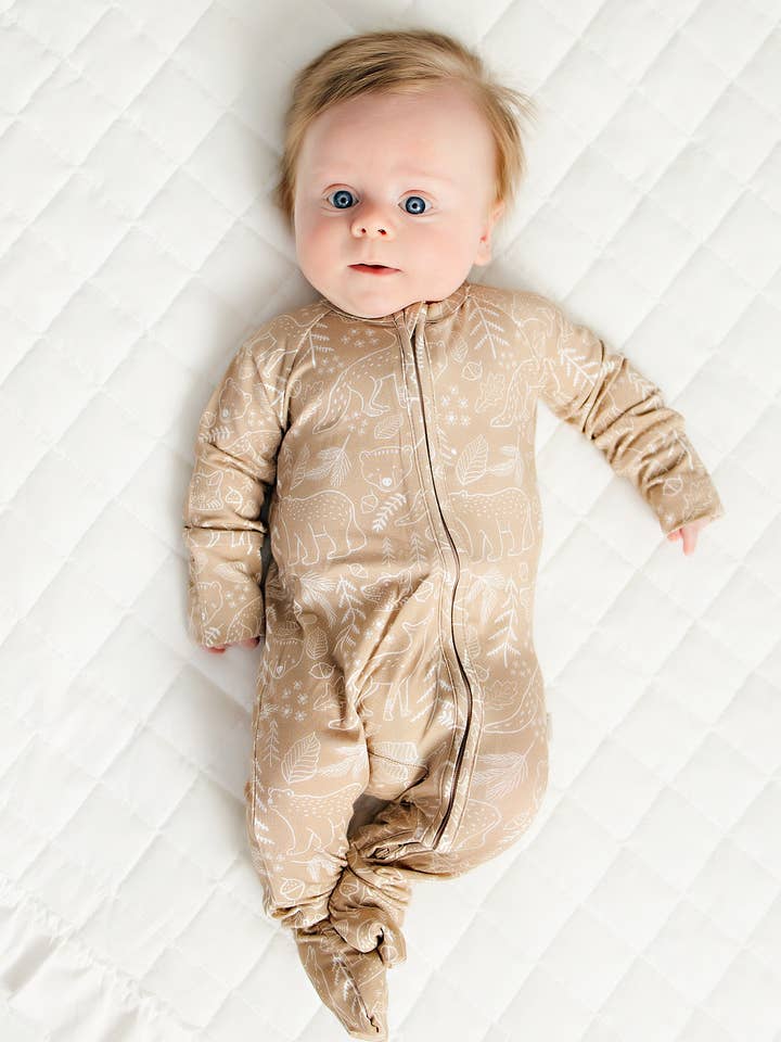 Bamboo Sleeper Taupe Woodland Animal for wholesale by Butterscotch Babies