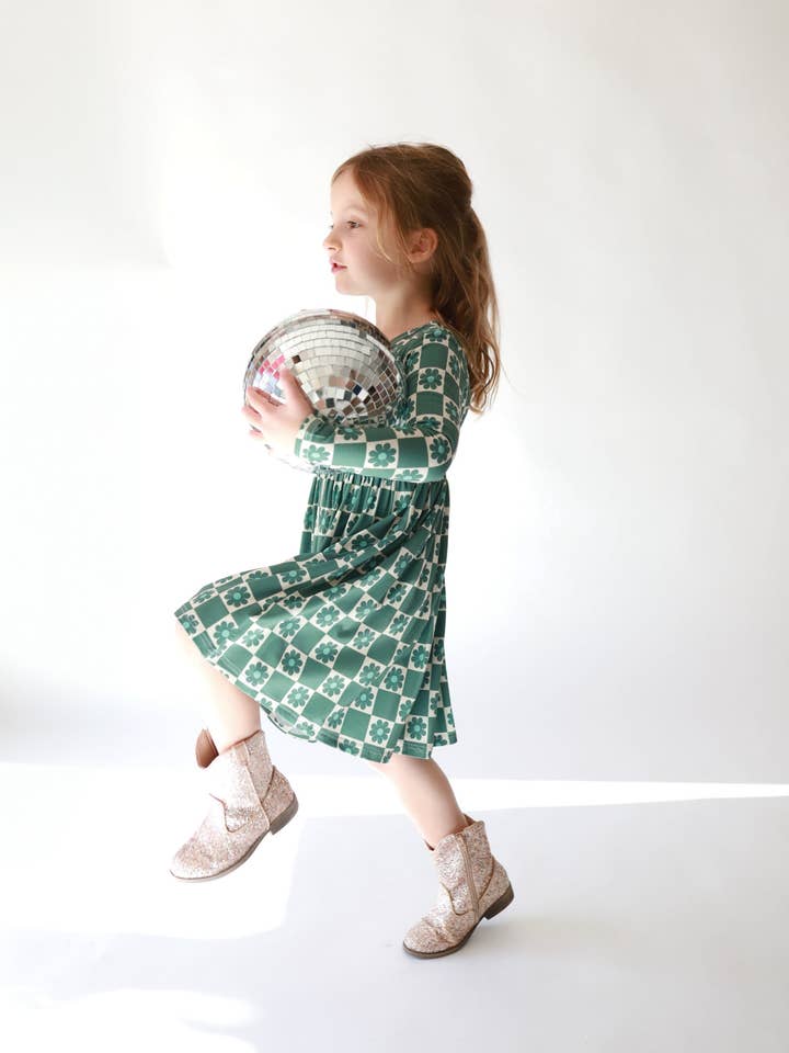 bamboo twirl dress - lily dress - floral checkered dress for wholesale by Polished Prints