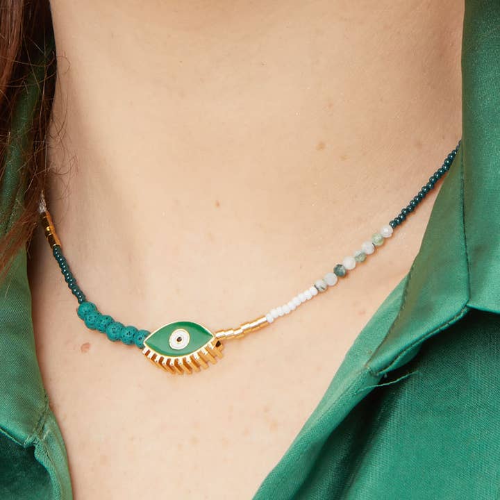 Grön eterisk olja diffusor halsband emalj onda ögat pärlor för wholesale av Kodes