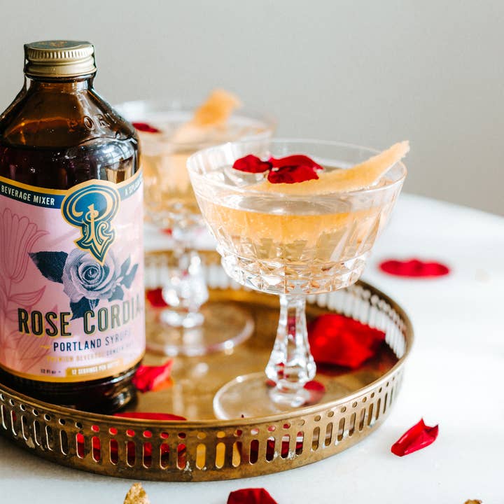 Portland Syrups - Vente Mélange/sirop pour cocktails - Sirop Cordial à la Rose 12oz - Mélangeur à cocktail/boisson sans alcool