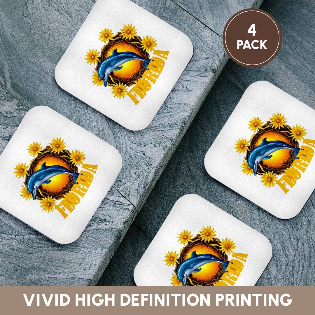 3dRose - Vente Sous-verre - 3dRose, Fleurs sauvages de Floride et dessin animé d'un marsouin ou dauphin, Sous-verre12