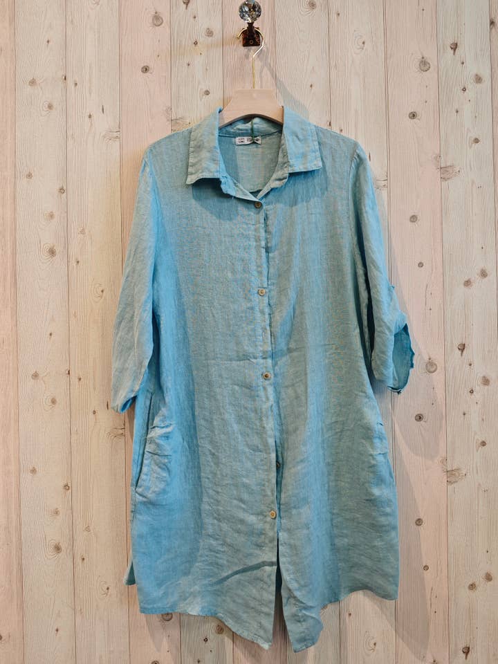 Linen & More – Engroshandel Skjorte med buttondown – til kvinder – REF 89075 kort skjortekjole i 100 % hør4