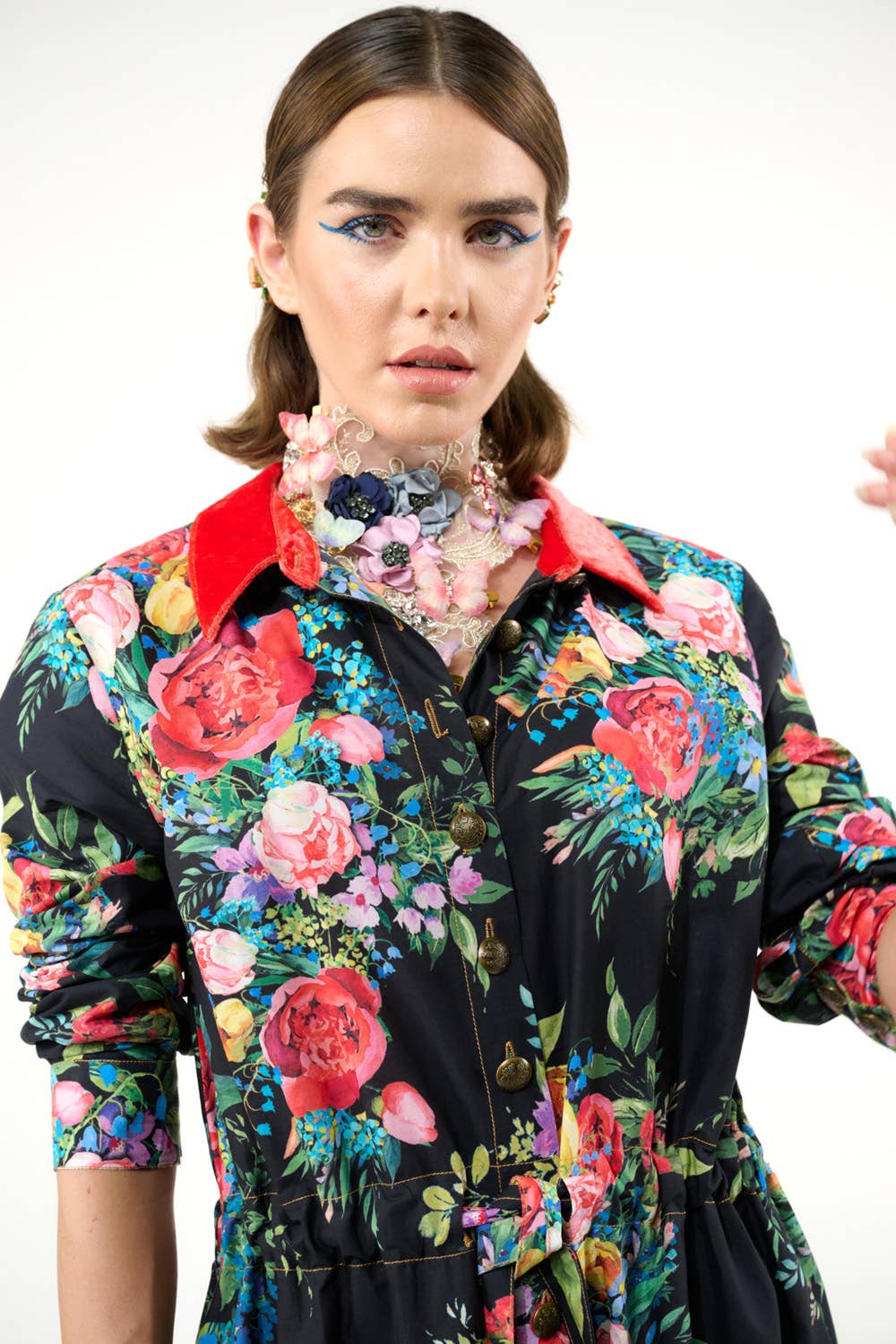 Black Floral Zinnia Shirt-Dress for wholesale on Faire13