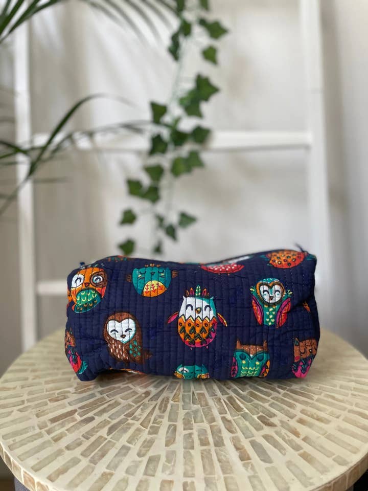 Cute Owl Cotton Quilted Wash Bags – Eco Travel Set for wholesale by Artofakind