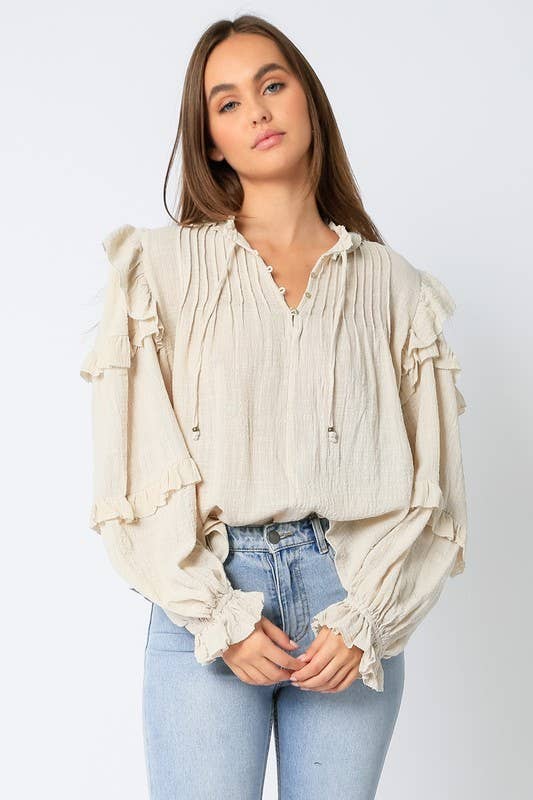 Olivaceous - Wholesale Blouse - Women's - Ruffle Sleeve Cotton Top2