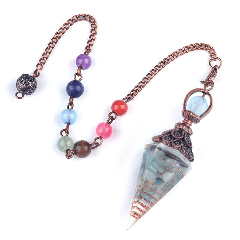 Mio Queena - Wholesale Spiritual Stone/Crystal - Hexagonal Cone Stone Pendulum with Chakra Chain - CS5