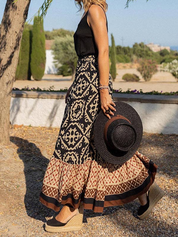 Sheer Trend - Wholesale Skirt - Women's - Loose Contrast Color Pleated Printed Skirts Bottoms5