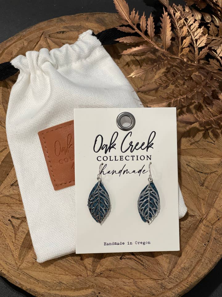 Dainty Leather Leaf w/Silver Leaf for wholesale by Oak Creek Collection Handmade