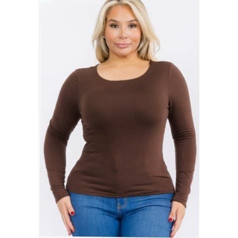 Curve Market - Vendita all'ingrosso Top in maglia - Donna - Top a maniche lunghe aderente con scollo rotondo taglia forte5