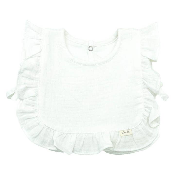 Ali+Oli - Wholesale Baby Bib - Baby - Muslin Cotton Ruffle Baby Bib (White)1