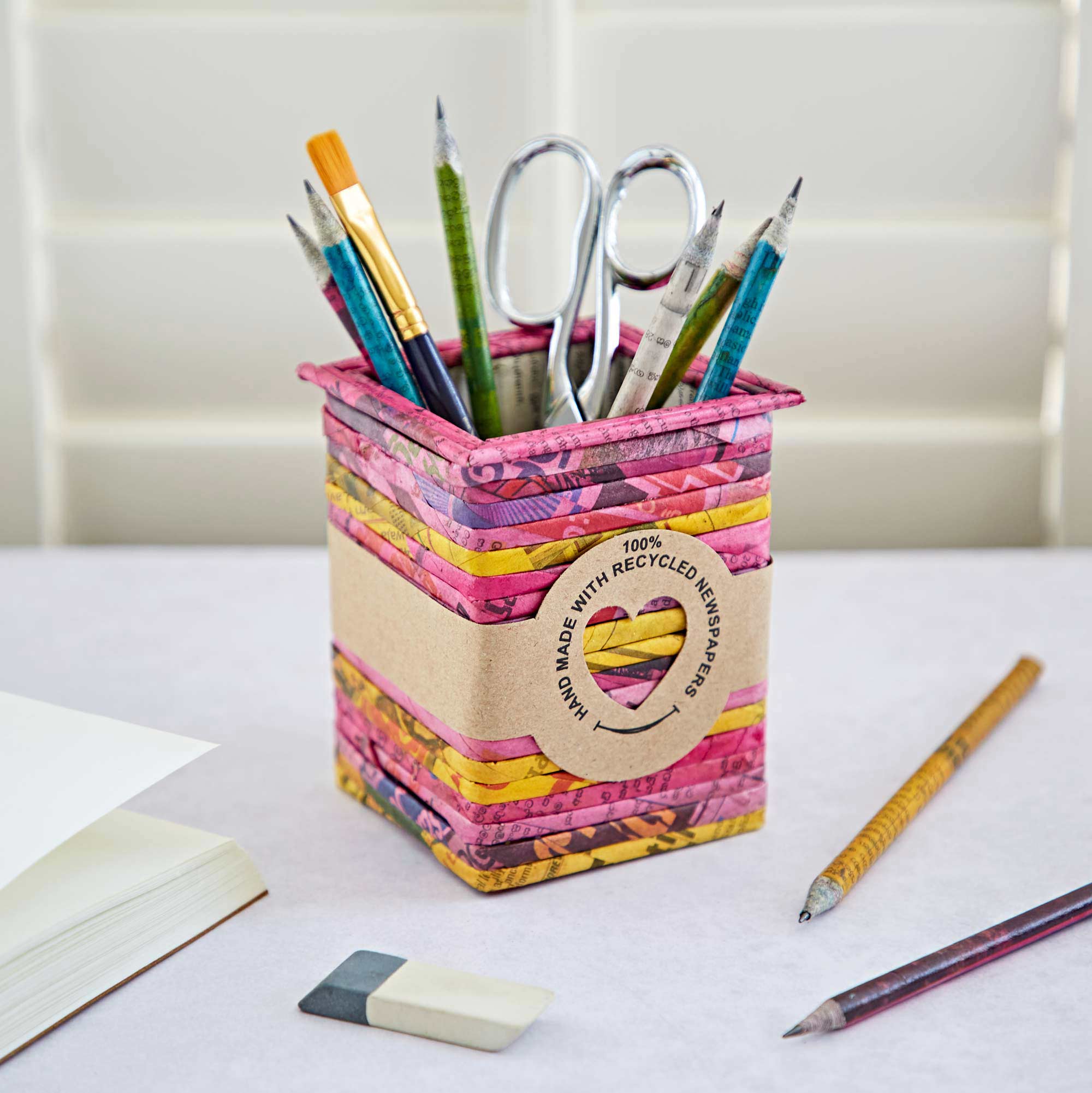 The Paper High Gift Company Limited - Wholesale Pencil Holder - Recycled Newspaper Square Pencil Holder2