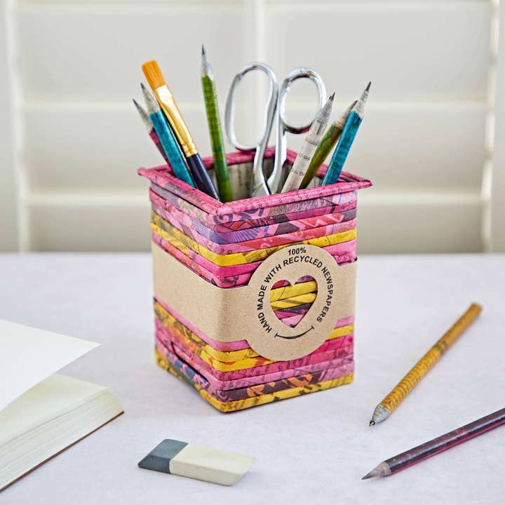 The Paper High Gift Company Limited - Wholesale Pencil Holder - Recycled Newspaper Square Pencil Holder2