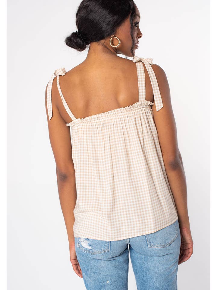 Lovestitch - Vente Chemisier – femme - Débardeur en lin mélangé vichy à nouer et à épaules7