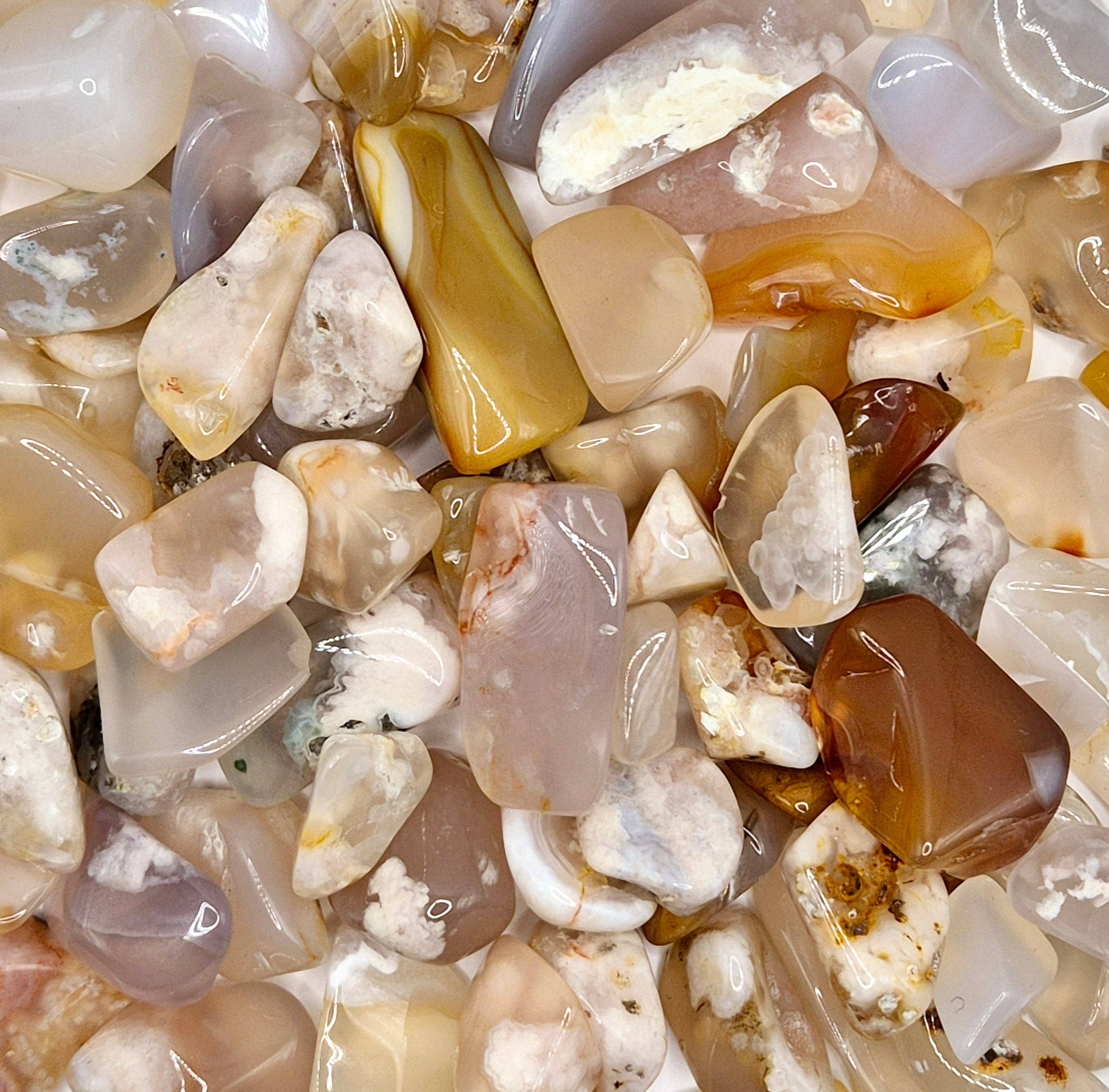 Moonlight Gemstones - Wholesale Spiritual Stone/Crystal - Gemstone Cherry Blossom Agate Chips Tumbled Stones 1-3cm (100 grams)1