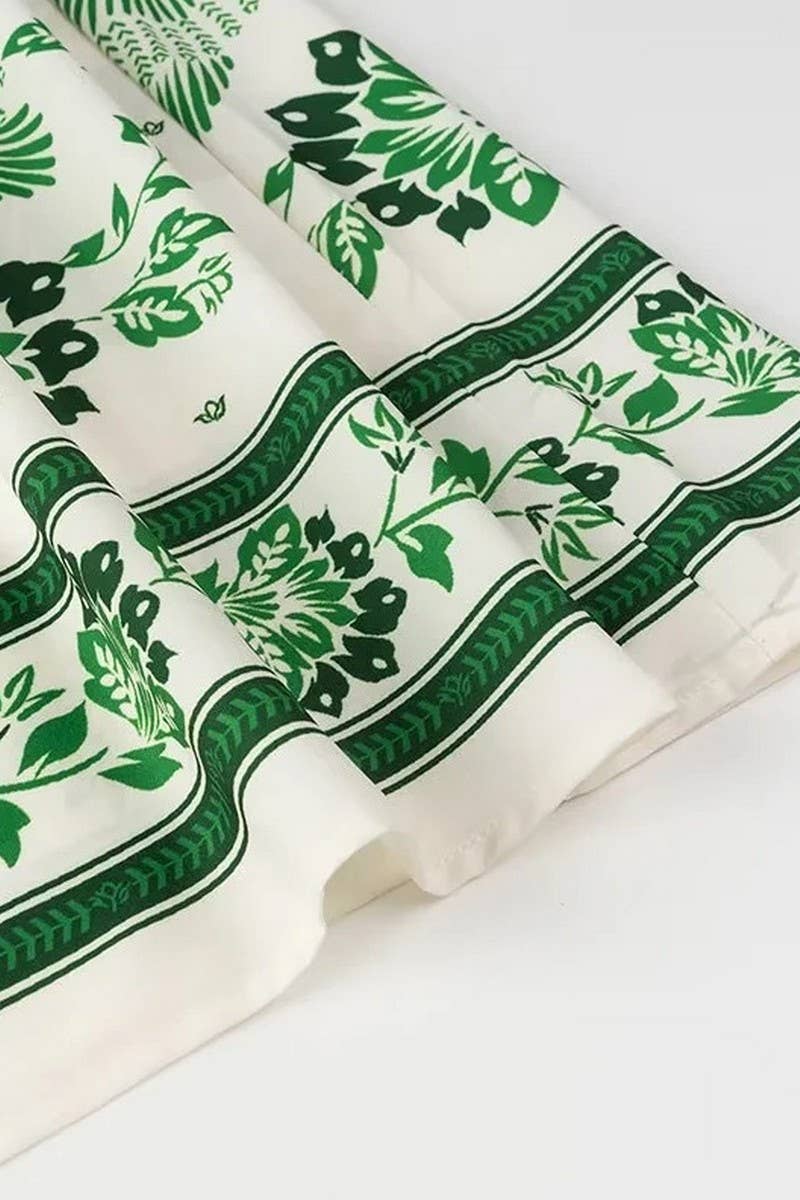 GREEN CWDMD4143_V-NECK LANTERN SLEEVE PRINTED LONG DRESS for wholesale on Faire7