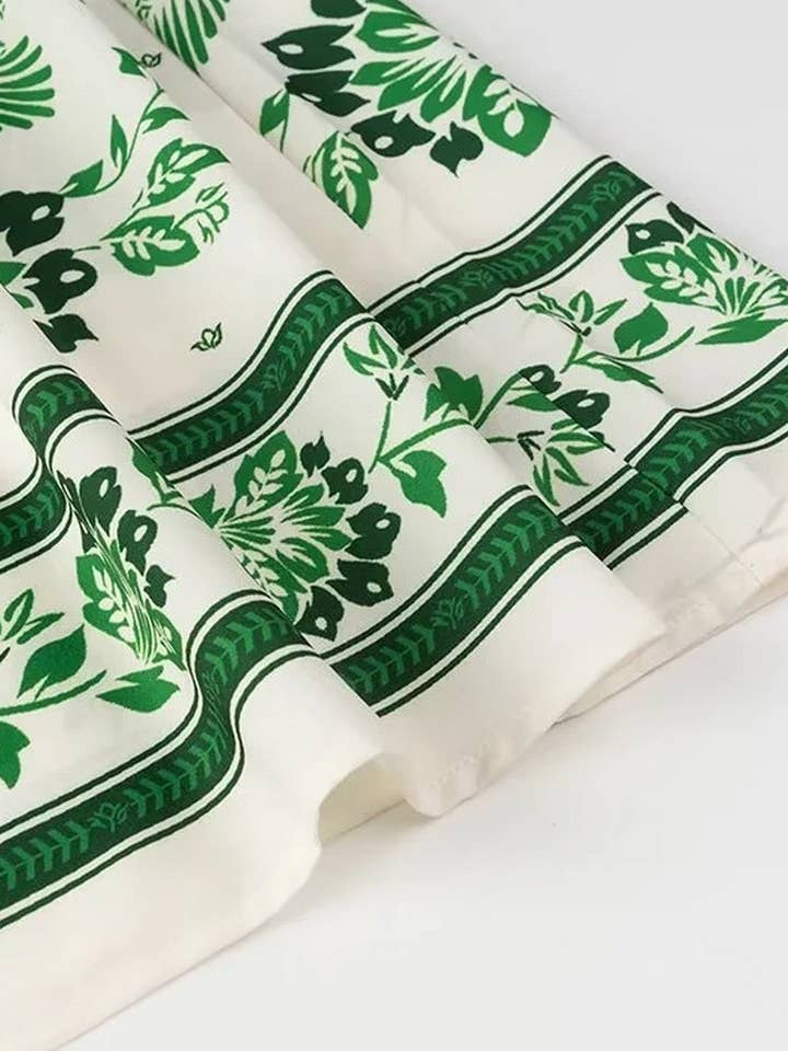 GREEN CWDMD4143_V-NECK LANTERN SLEEVE PRINTED LONG DRESS for wholesale on Faire7