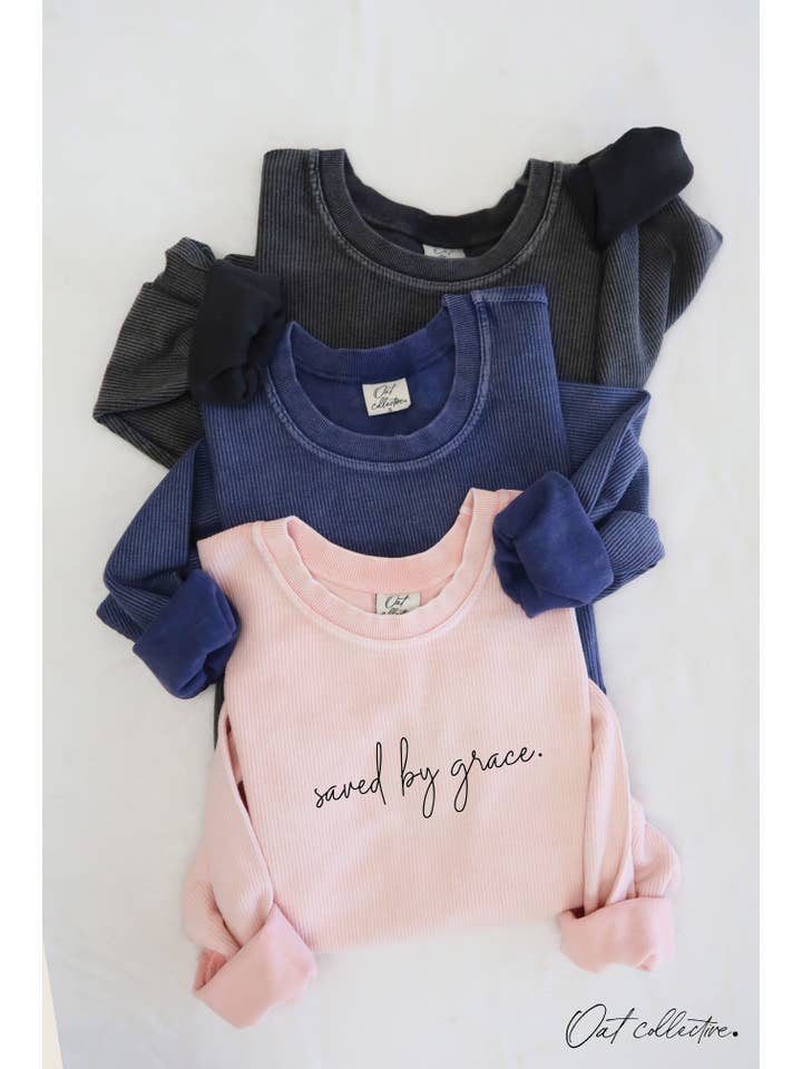 OAT COLLECTIVE - Wholesale Graphic sweatshirt – Women’s - SAVED BY GRACE Cropped Thermal Vintage Pullover4