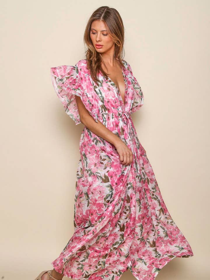 Robe bohème romantique à imprimé floral maxi - LD10061-01 pour la vente par Love is All