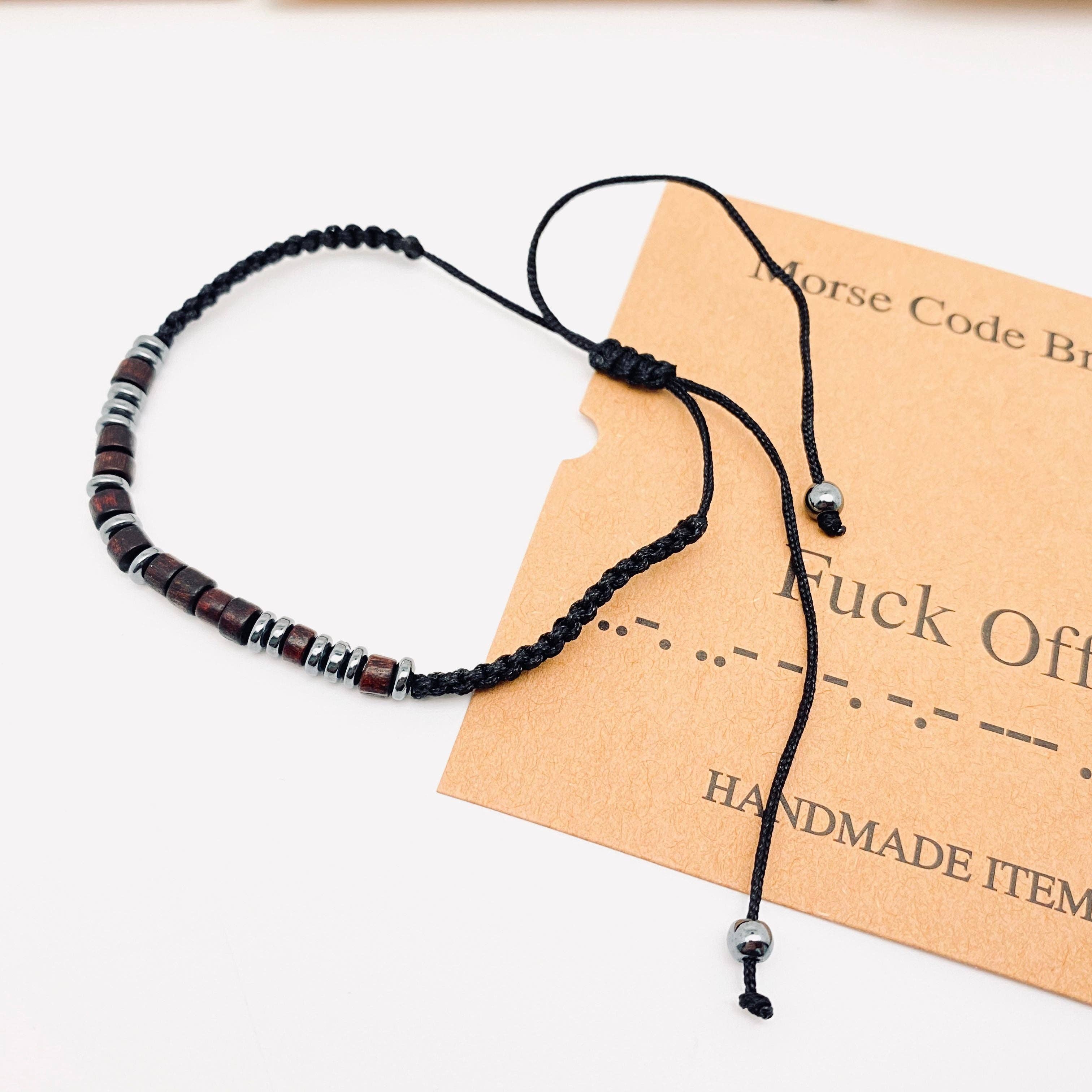 Mio Queena - Wholesale Woven/Braided Bracelet - Multi-style Hand-woven Wood Bead Morse Code Bracelet28
