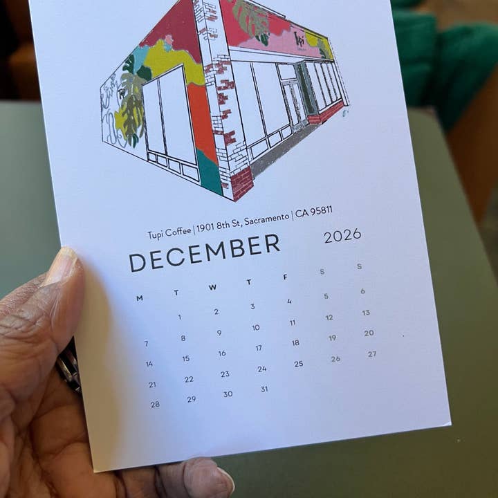 PriyaOriginalsArt - Wholesale Calendar - Sacramento's Third Places 2026 Desktop Calendar + easel12