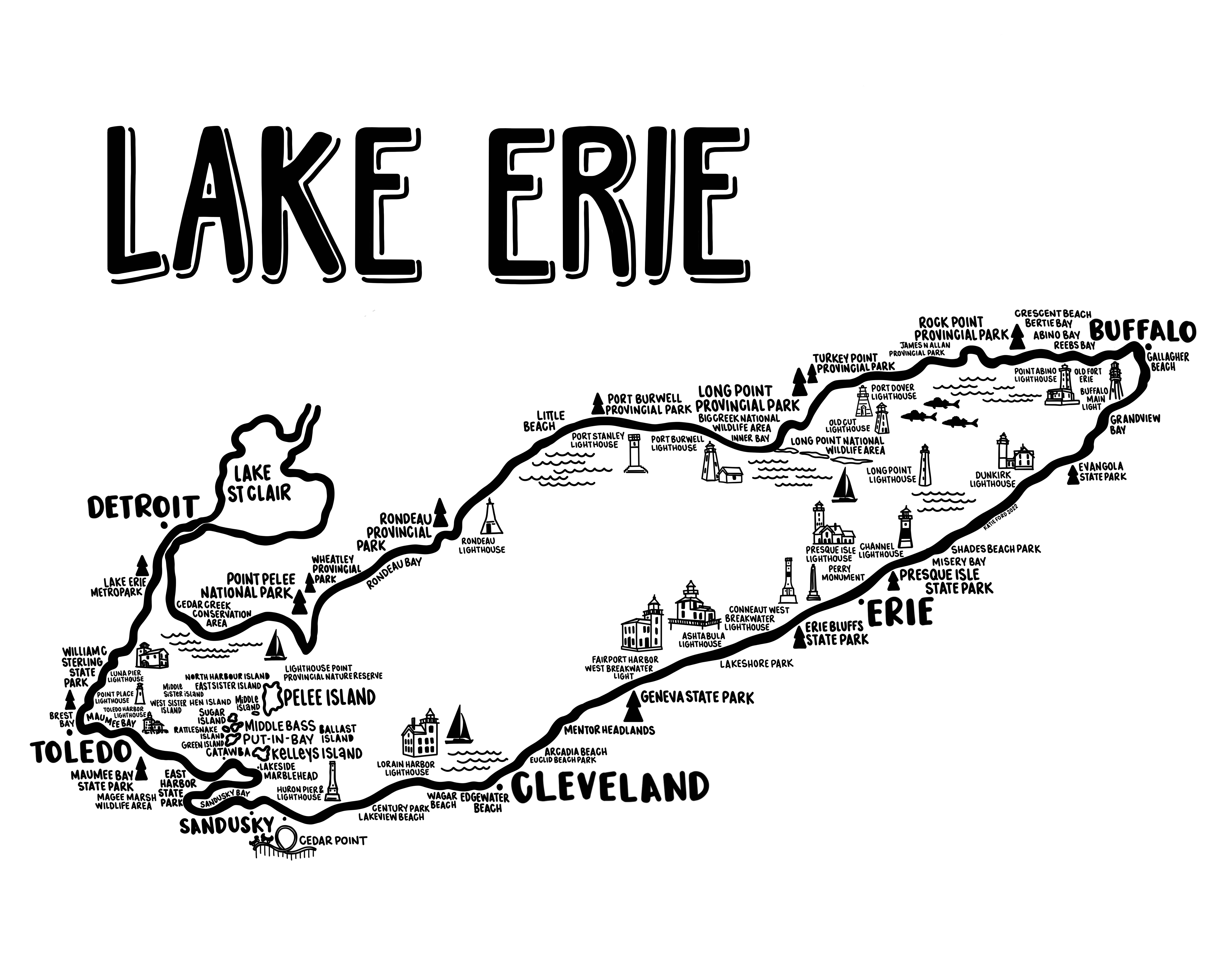 Whereabouts Shop - Wholesale Map - Lake Erie Map White1