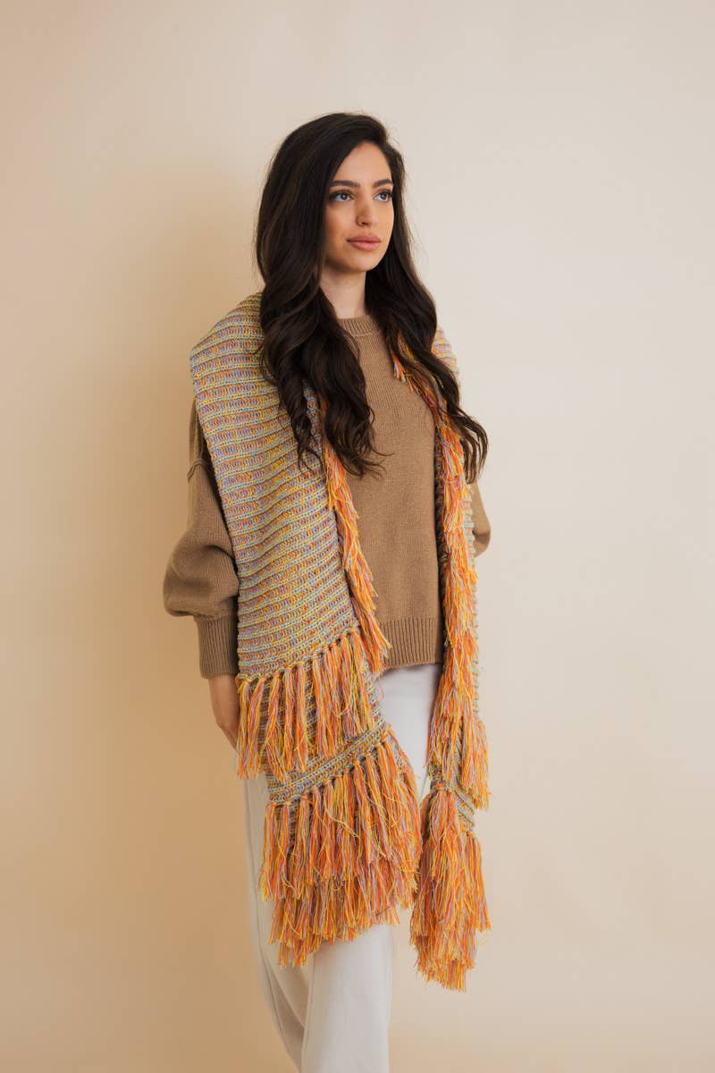 Leto Accessories - Vente Écharpe – femme - Écharpe d'hiver en tricot moelleux avec franges3