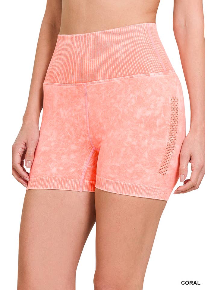 42POPS - Wholesale Athletic Shorts - Women's - ,.SI-24012 Washed Seamless High Waisted Shorts