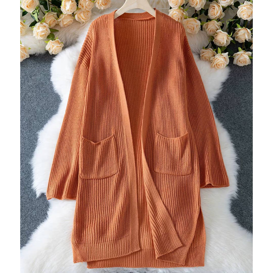 arancia Maglione Lungo a Maglia Grossa Casual a Tinta Unita MMY271 in vendita all'ingrosso su Faire2