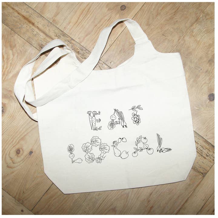 Eat local / Natural Tote Bag for wholesale by Second Nature by Hand