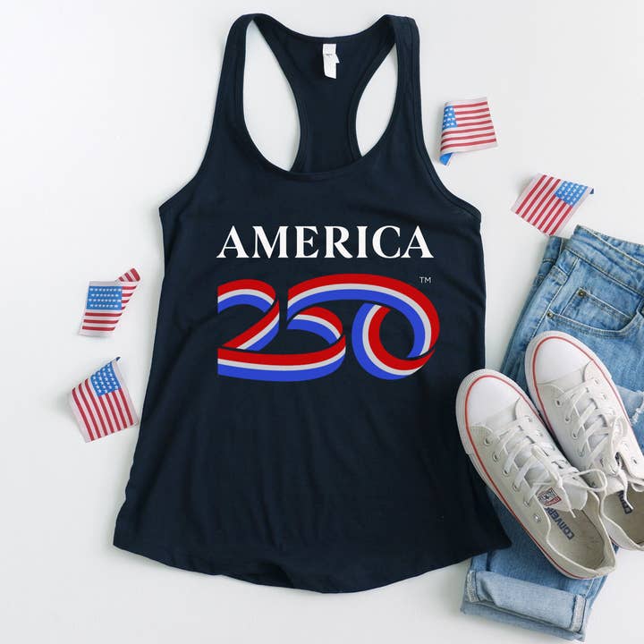 Camiseta de tirantes para adultos con logo oficial America 250 para venta al por mayor de Creative Crayons Workshop