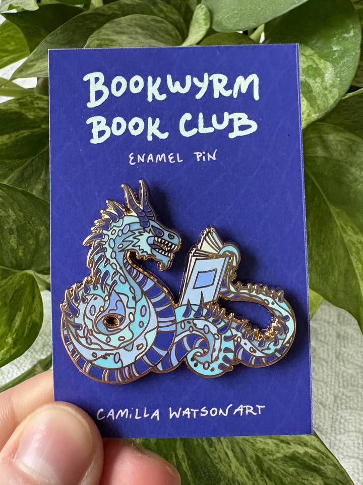 Book Wyrm Enamel Pin for wholesale by Camilla Watson Art