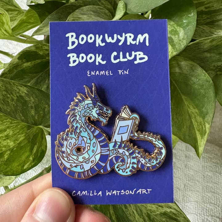 Camilla Watson Art - Wholesale Lapel Pin/Button - Book Wyrm Enamel Pin 0