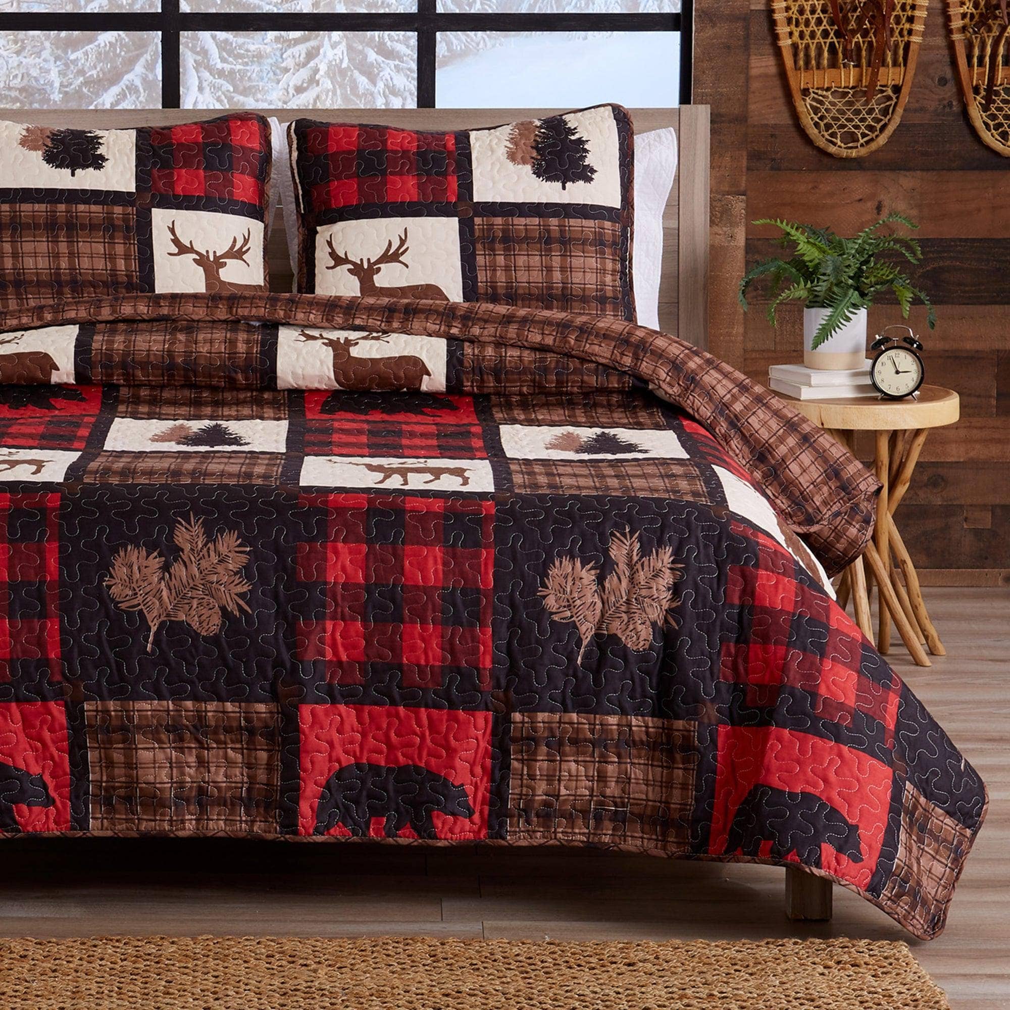 Market & Place 3 Piece Reversible Quilt Set with Sham | King Cabin  Comforter Set | Rustic Bear Buffalo Check Lodge Bedding | Orson Collection  (King