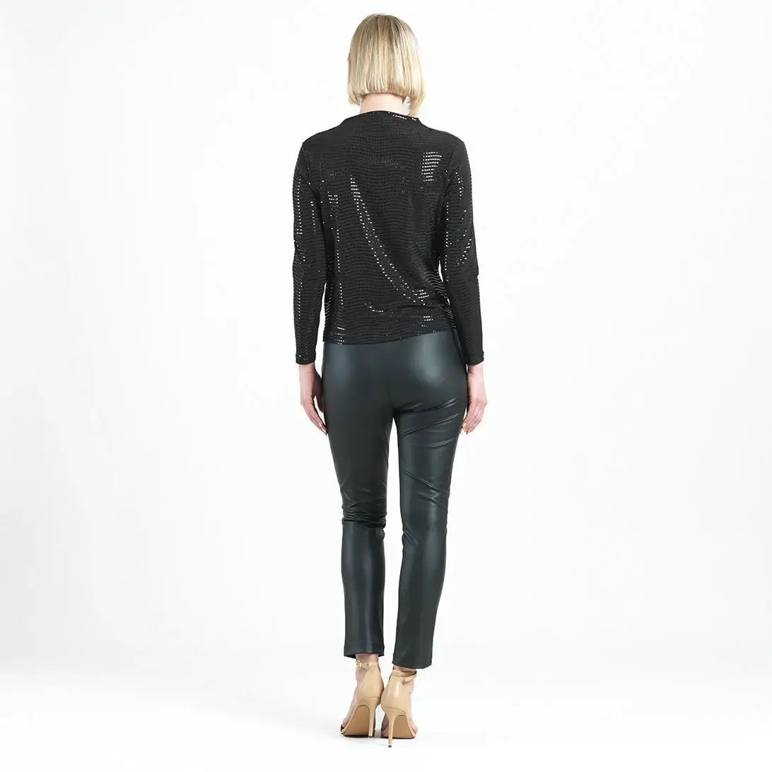 NERO T413S2 - Top con drappeggio laterale con scollo a barca alto decorato con brillantini in vendita all'ingrosso su Faire6