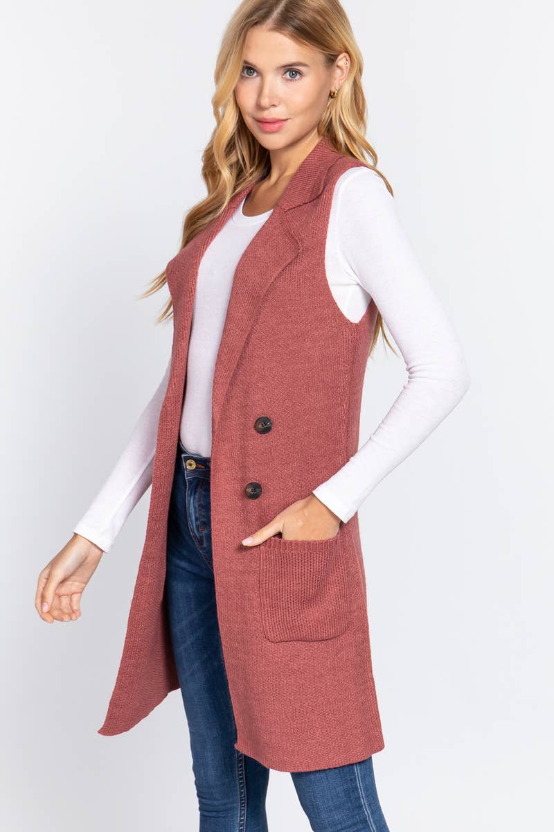 42POPS - Wholesale Outerwear Vest - Women's - ,_.._ SI-15549 Notched Collar With Side Pocket Long Sweater15