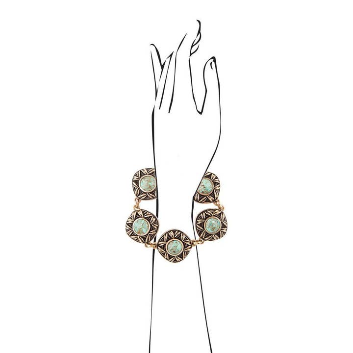 Barse Jewelry - Wholesale Link & Chain Bracelet - Avalon Blue Turquoise Golden Link Bracelet1