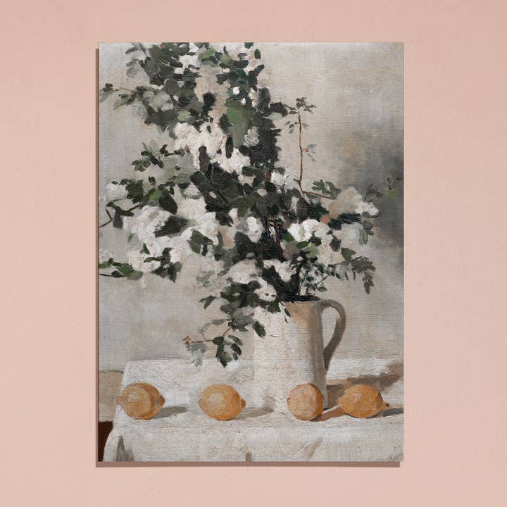 Sugar & Canvas - Wholesale Art print - European Vintage Flowers Vase Lemons Art Print VP283