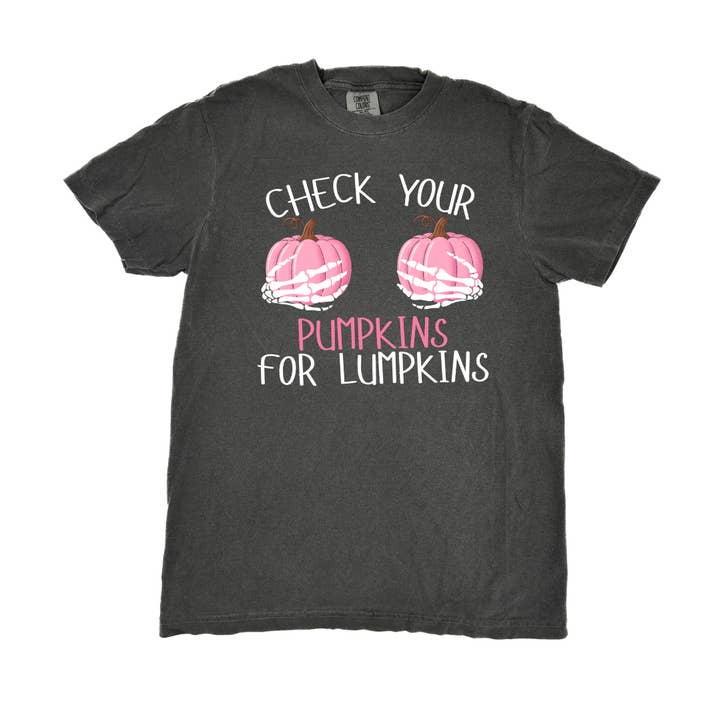 Pumpkin Lumpkins Breast Cancer Awareness Adult T-Shirt for wholesale by Sage & Soil