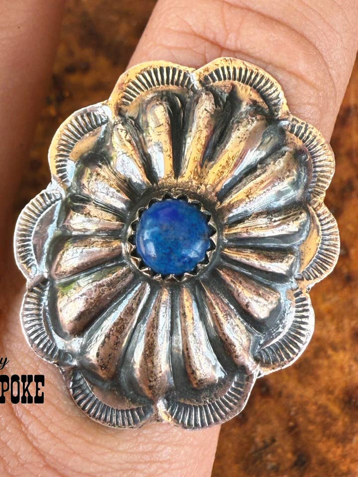 Blue Lapis Concho Adjustable Ring for wholesale by Tipsy Cowpoke