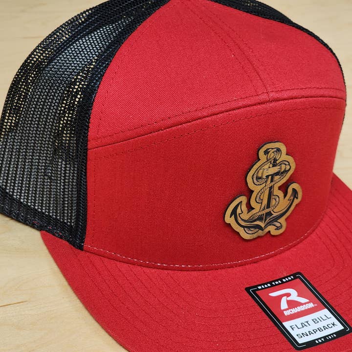 Knot Creatives - Wholesale Trucker Hat - Unisex - Red Anchored Faith Snapback Cap - Mesh Back, Flat Brim1