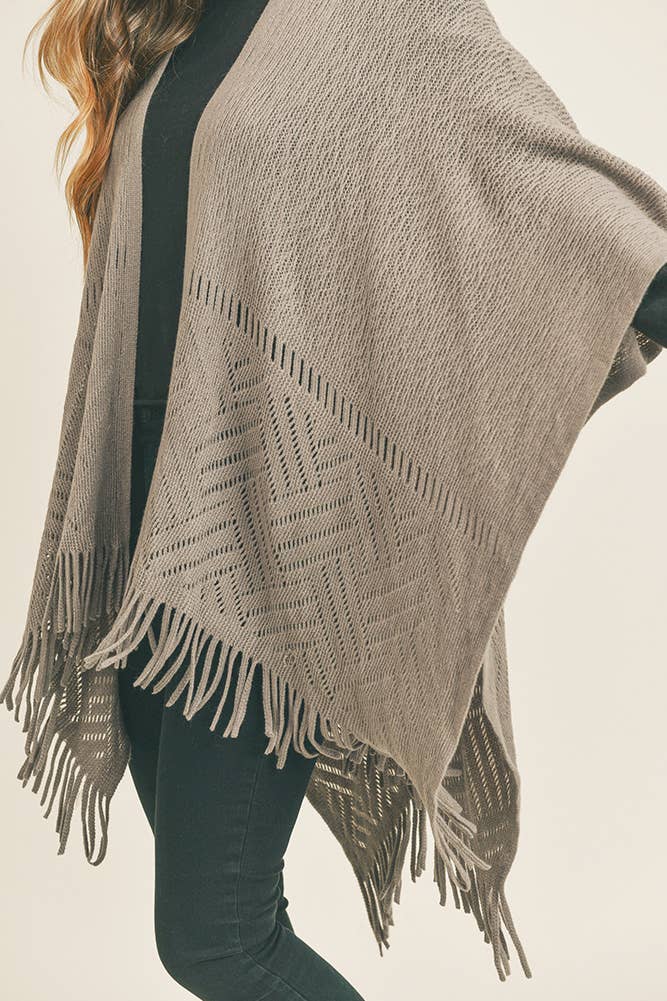 Hana - Wholesale Cardigan - Dames - Visgraat gebreide franje Ruana28